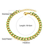 ASON Pink/Green Oil Drip Chains Bracelet Adjustable Link Chain Women Gift