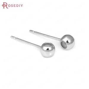 10PCS 24K Brass Round Rubber Stud Earrings DIY Jewelry Making