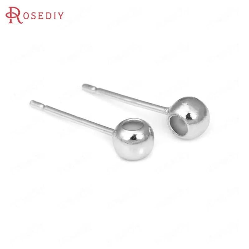10PCS 24K Brass Round Rubber Stud Earrings DIY Jewelry Making