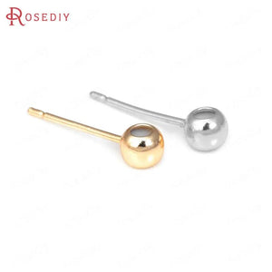 10PCS 24K Brass Round Rubber Stud Earrings DIY Jewelry Making