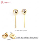 10PCS 24K Brass Round Rubber Stud Earrings DIY Jewelry Making