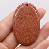 Gem Sand Stone Oval Pendant for DIY Vintage Necklace 35x55mm