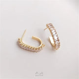 14K Square Zircon Earrings with Hanging S925 Silver Needle DIY Earpiece