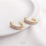 14K Square Zircon Earrings with Hanging S925 Silver Needle DIY Earpiece