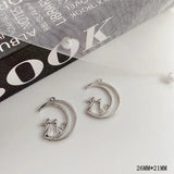 10pcs Moon Cat Pendant Base Silver Charms for DIY Jewelry Making