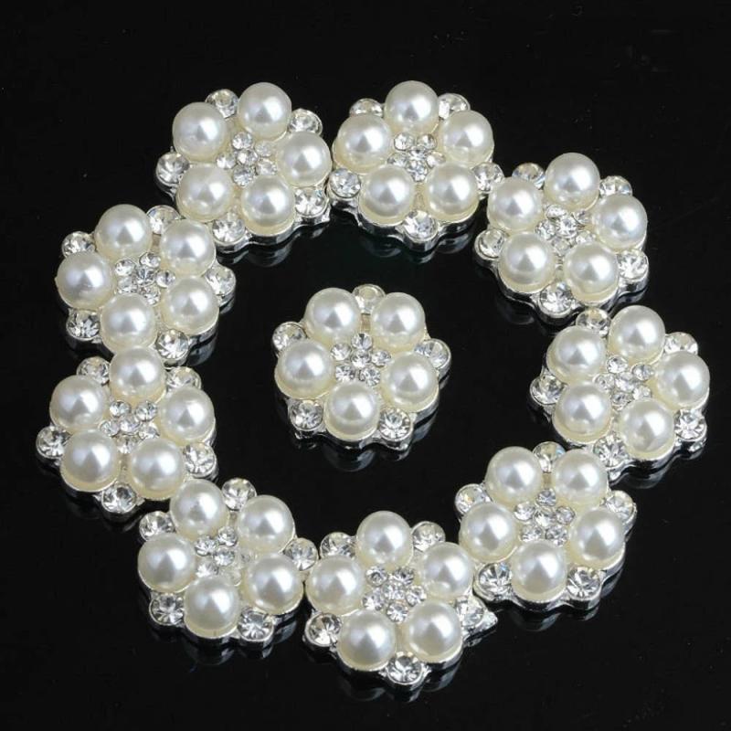 10Pcs 15mm Flower Rhinestones Alloy Jewelry for DIY Wedding Hair Bow Craft
