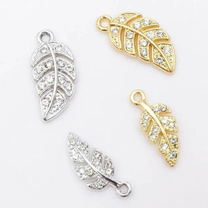 10 PCS Metal Alloy Crystal Rhinestone Leaves Charms DIY Jewelry Making