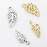 10 PCS Metal Alloy Crystal Rhinestone Leaves Charms DIY Jewelry Making