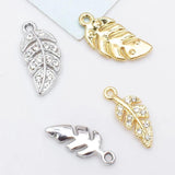 10 PCS Metal Alloy Crystal Rhinestone Leaves Charms DIY Jewelry Making