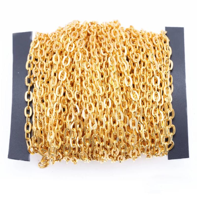 5m 2x3mm 3x4mm Necklace Chains Rhodium/Silver/Gold/Bronze Flat Open Link Chain