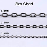 5m 2x3mm 3x4mm Necklace Chains Rhodium/Silver/Gold/Bronze Flat Open Link Chain