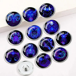 12pcs Zodiac Printed 18mm Snap Button DIY Jewelry Accessories