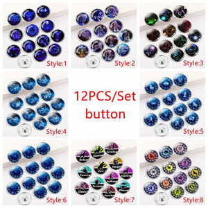 12pcs Zodiac Printed 18mm Snap Button DIY Jewelry Accessories