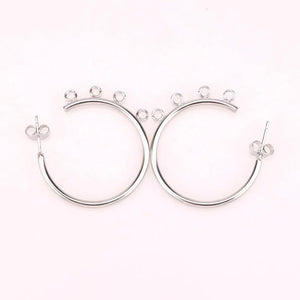 6pcs 30mm Stainless Steel Gold/Steel Tone C Shape Ear Studs with 4 Loops