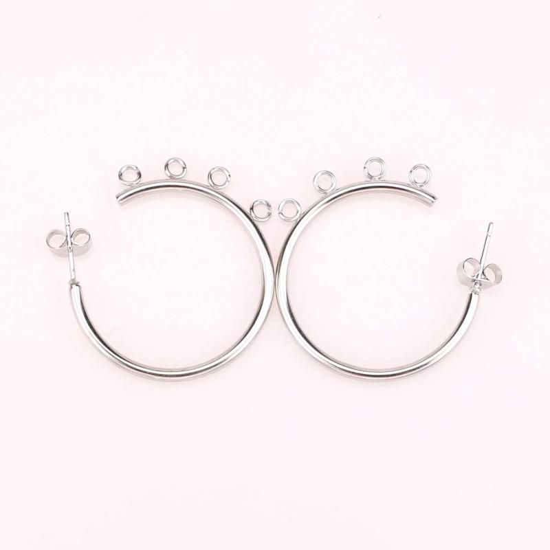 6pcs 30mm Stainless Steel Gold/Steel Tone C Shape Ear Studs with 4 Loops