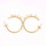 6pcs 30mm Stainless Steel Gold/Steel Tone C Shape Ear Studs with 4 Loops