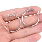 6pcs 30mm Stainless Steel Gold/Steel Tone C Shape Ear Studs with 4 Loops