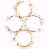 6pcs 30mm Stainless Steel Gold/Steel Tone C Shape Ear Studs with 4 Loops