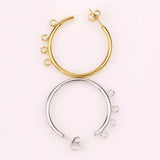 6pcs 30mm Stainless Steel Gold/Steel Tone C Shape Ear Studs with 4 Loops