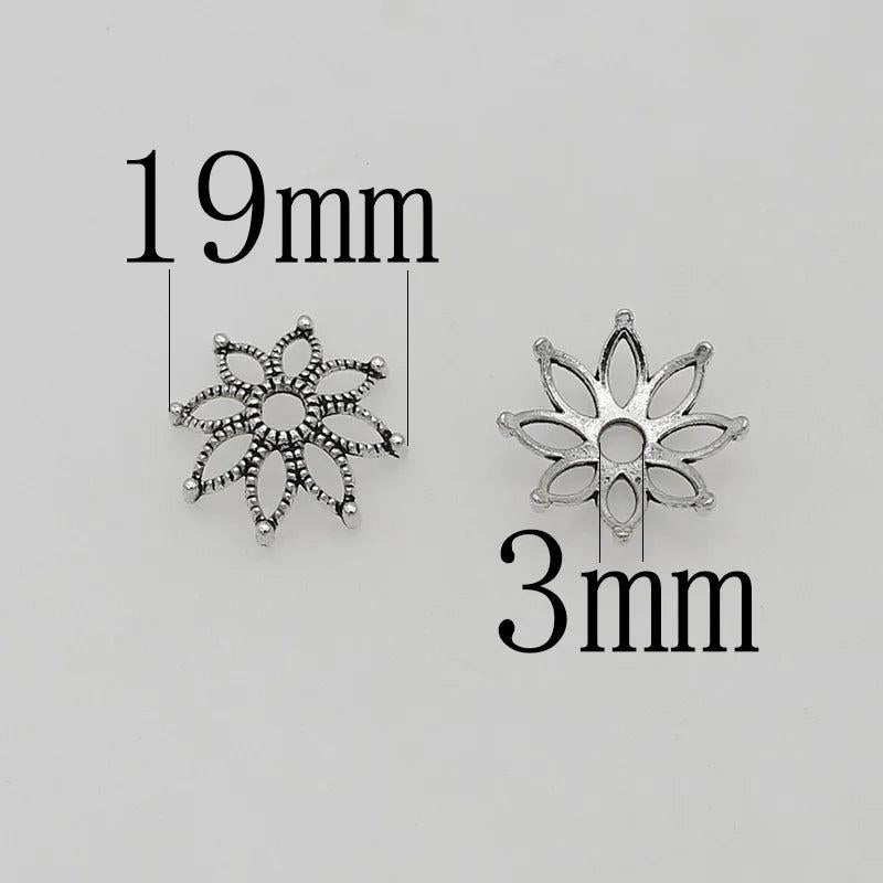 50pcs Bohemia Antique Silver Bead Caps 19mm Tassel End Cap Trays DIY Jewelry Mak