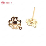 10PCS 9x7.5MM 24K Brass Flower Stud Earrings DIY Jewelry Findings