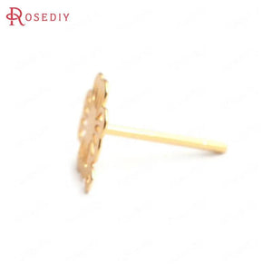 10PCS 9x7.5MM 24K Brass Flower Stud Earrings DIY Jewelry Findings