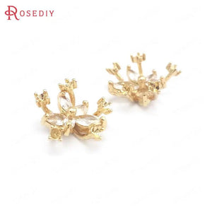 6PCS 15MM 17MM Champagne Brass Zircon Flower Jewelry Making Findings