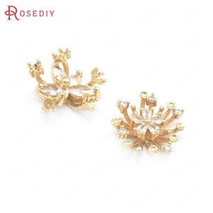 6PCS 15MM 17MM Champagne Brass Zircon Flower Jewelry Making Findings