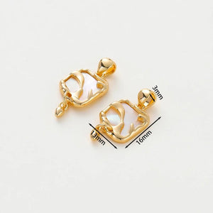 18K Plated Double Pattern Square Shell Pendant Charm For DIY Jewelry