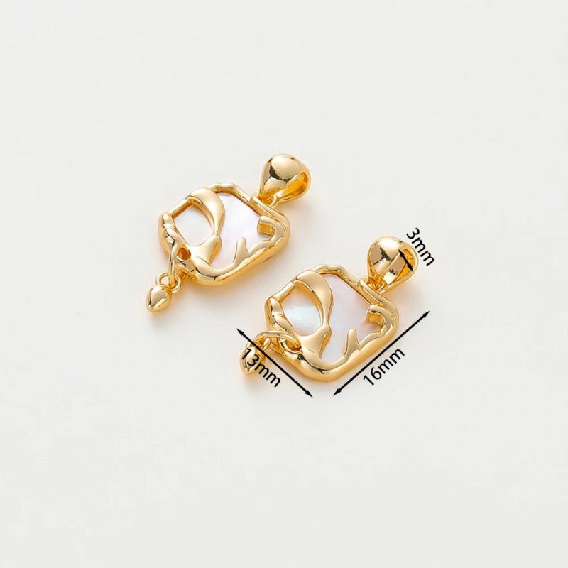 18K Plated Double Pattern Square Shell Pendant Charm For DIY Jewelry