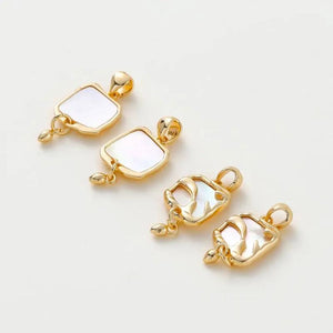 18K Plated Double Pattern Square Shell Pendant Charm For DIY Jewelry