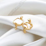 18K Plated Double Pattern Square Shell Pendant Charm For DIY Jewelry