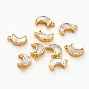 2pcs 18K Plated Shell Moon Pendants DIY Jewelry Making