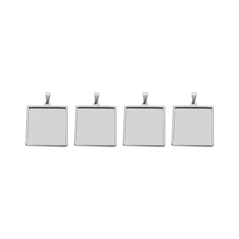 2pcs Stainless Steel Square Pendant Tray for DIY Jewelry Findings