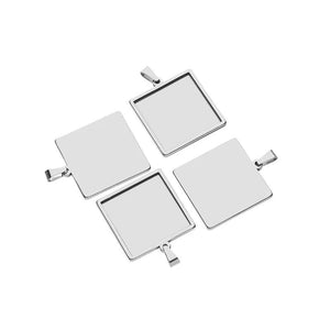 2pcs Stainless Steel Square Pendant Tray for DIY Jewelry Findings