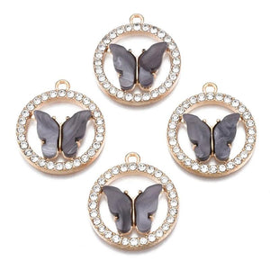 5PC Rhinestone Enamel Butterfly Charms for Bracelet Necklace