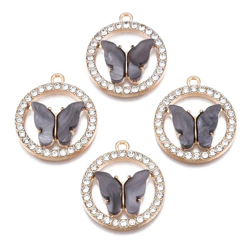 5PC Rhinestone Enamel Butterfly Charms for Bracelet Necklace