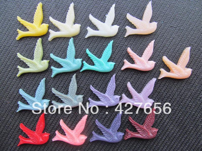 17pcs Resin Bird/Dove/Swallow Cabochon Pendant Charm, DIY Accessory