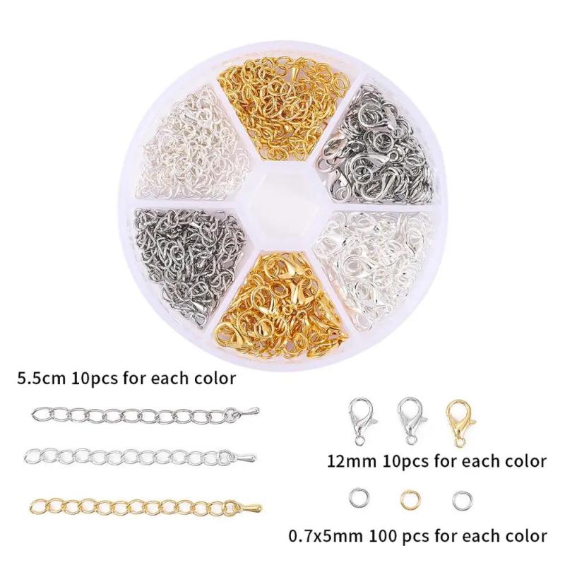 Jewelry Accessories Kit 4-10mm Split Rings/Lobster Clasp/Tail Chain