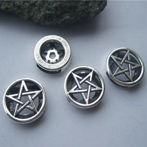 10pcs 10x2mm Flat Pentagram Star Slider Spacer Beads For 10mm Leather Bracelet