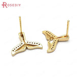 4PCS 15x12MM 24K Brass Zircon Whale Tail Stud Earrings DIY Jewelry Findings