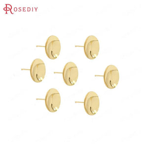 6PCS 15MM 24K Brass Round Stud Earrings Pins DIY Jewelry Making Findings