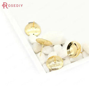 6PCS 15MM 24K Brass Round Stud Earrings Pins DIY Jewelry Making Findings