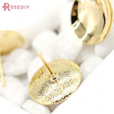 6PCS 15MM 24K Brass Round Stud Earrings Pins DIY Jewelry Making Findings