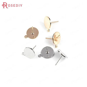 10PCS 24K Plated Round Disk Stud Earrings DIY Jewelry Findings