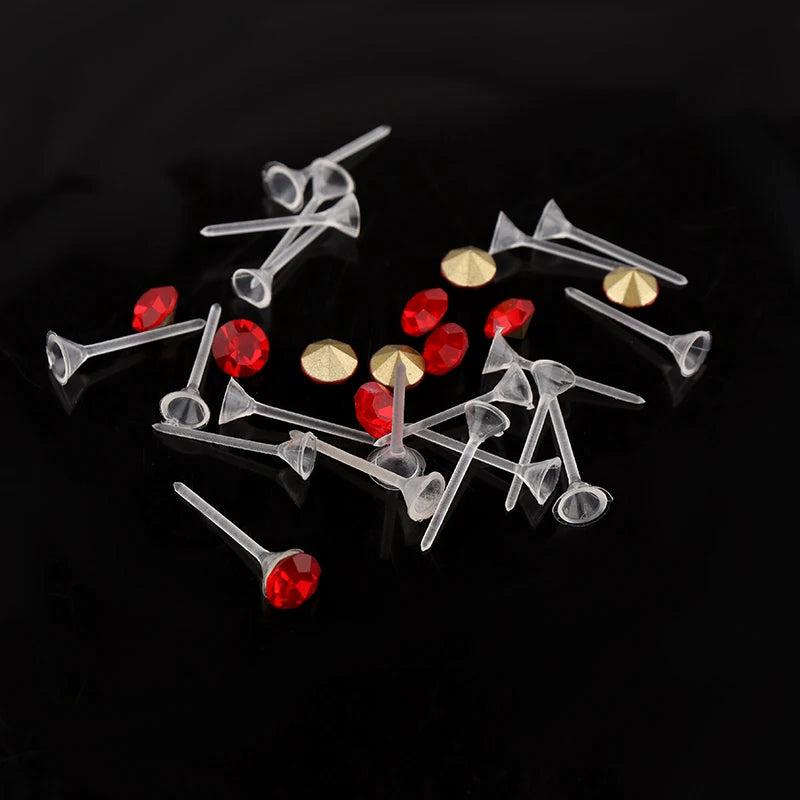 200Pcs 3mm Plastic Cup Needle Earrings Studs Transparent Ear Plugs