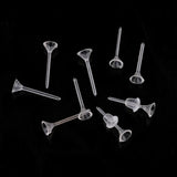200Pcs 3mm Plastic Cup Needle Earrings Studs Transparent Ear Plugs