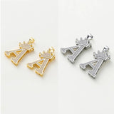 14K Plated Brass Zircon Crown 26 Letters Pendant DIY Necklace Jewelry Making