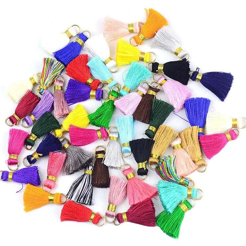 50pc Mini Soft Silky Floss Tassel Jump Ring Earrings Jewelry DIY Craft Accessory