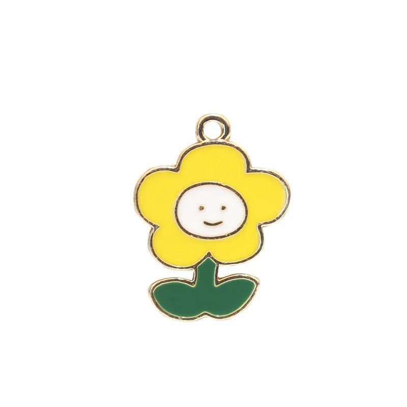 10pcs Smile Sunflowers Enamel Charms Beads for DIY Jewelry Making